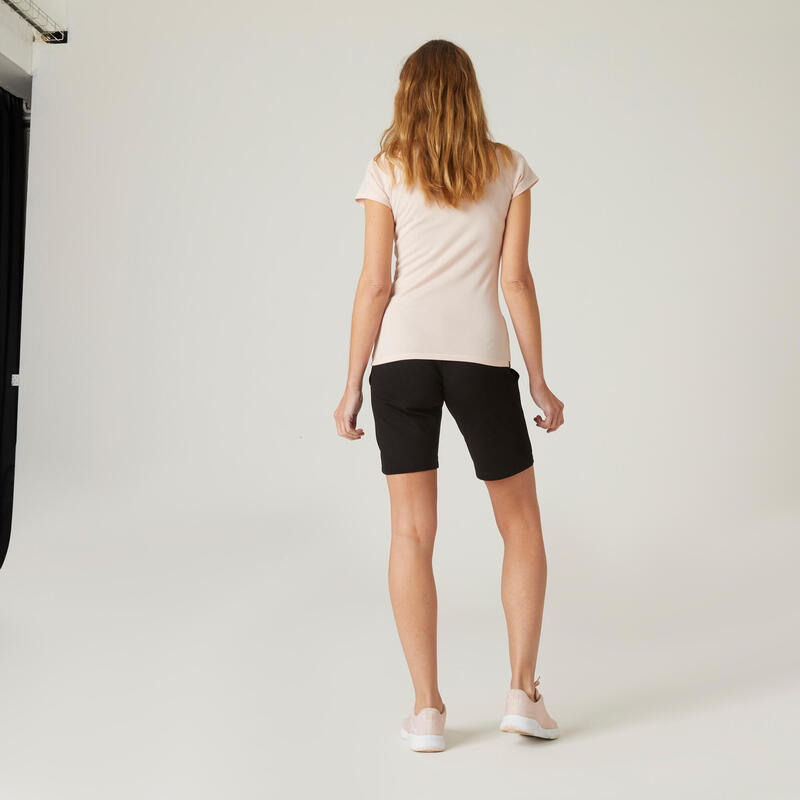 Rechte fitness short met zakken voor dames 500 zwart