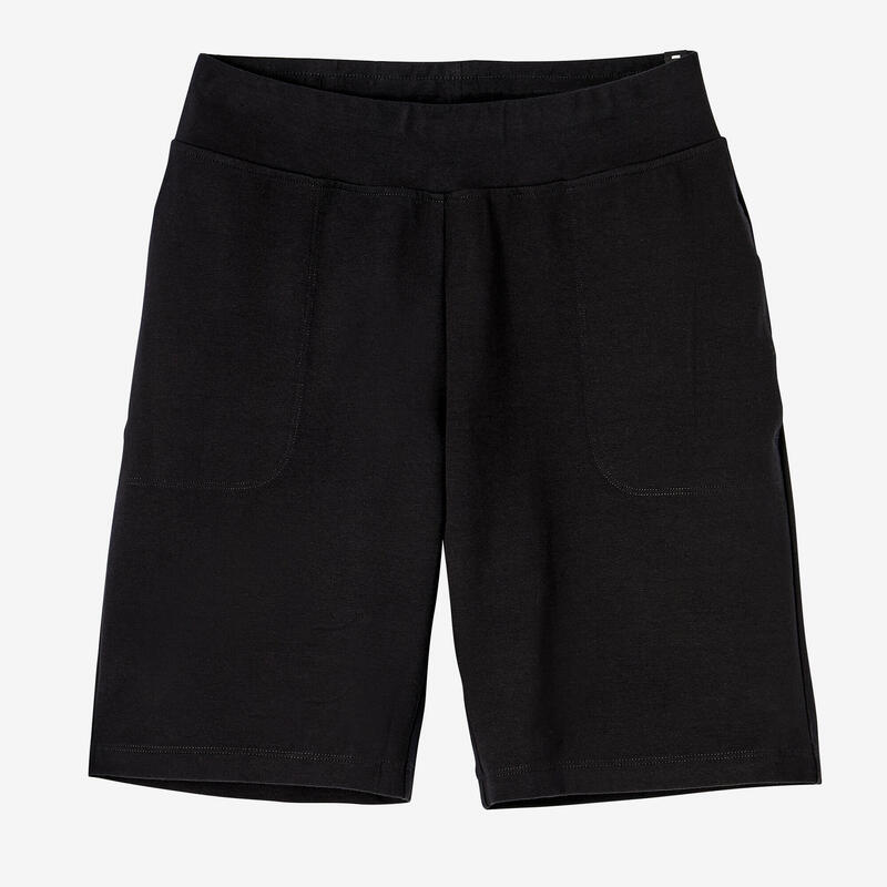 Short droit Fitness Femme avec poches - 500 Noir