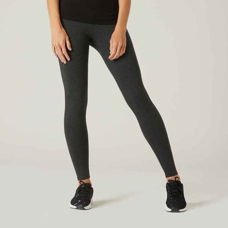 Women's Slim-Fit Salto Fitness Leggings 100 - Mottled Dark Grey