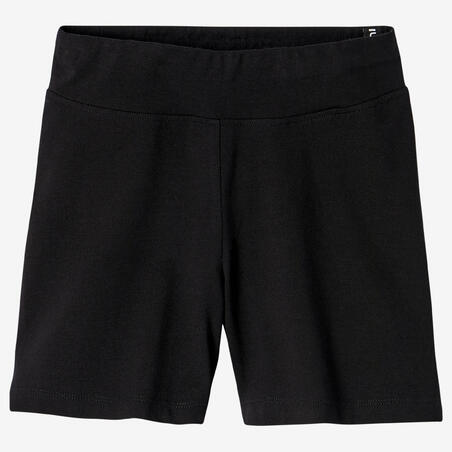 Women's Slim-Fit Cotton Fitness Shorts 500 Without Pockets - Black