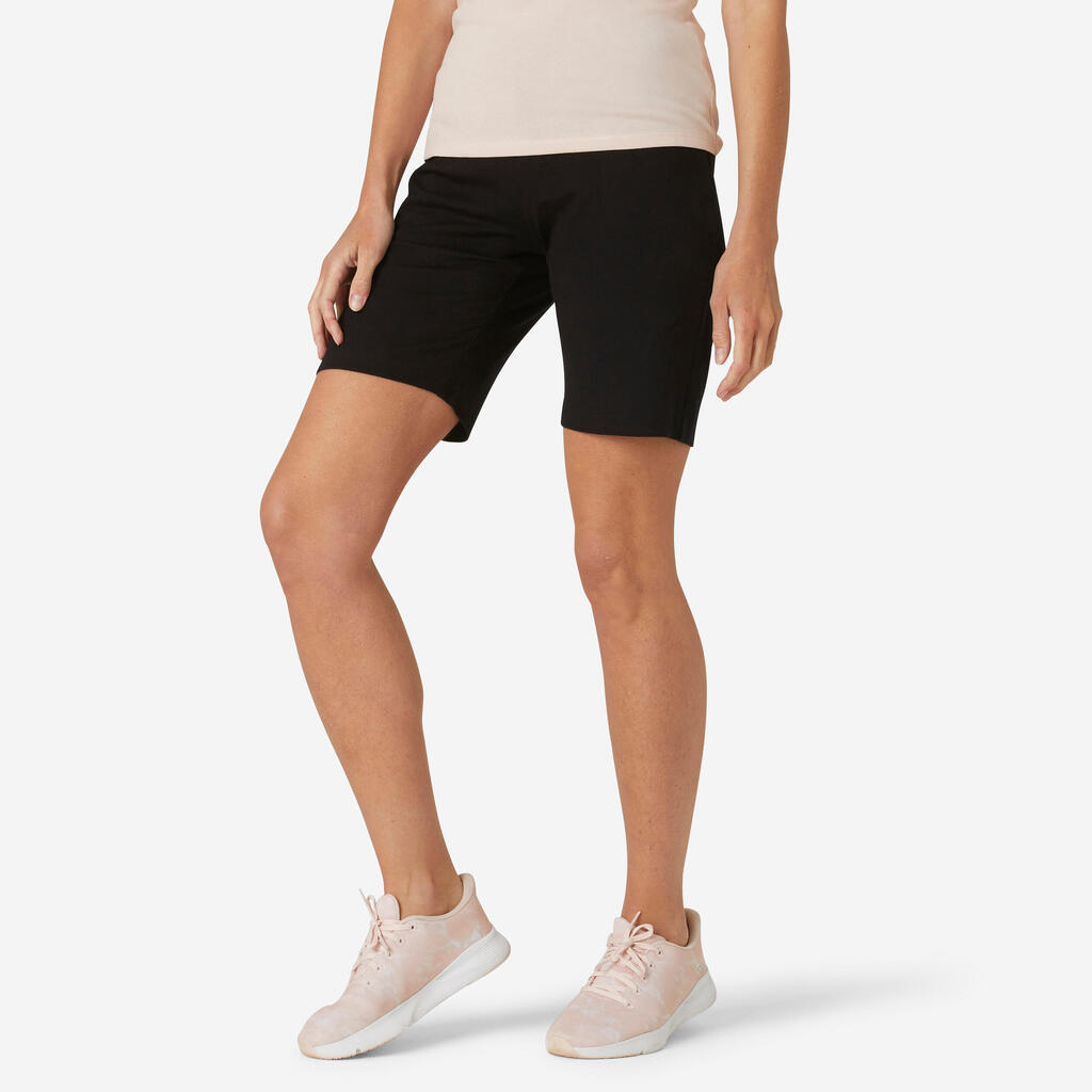 SHORTS FITNESS 500 MUJER NEGRO BOLSILLOS RECTO