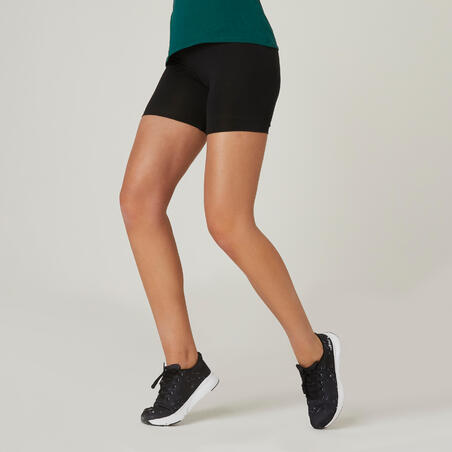 Short Fitness femme coton slim sans poche - 500 noir cycliste