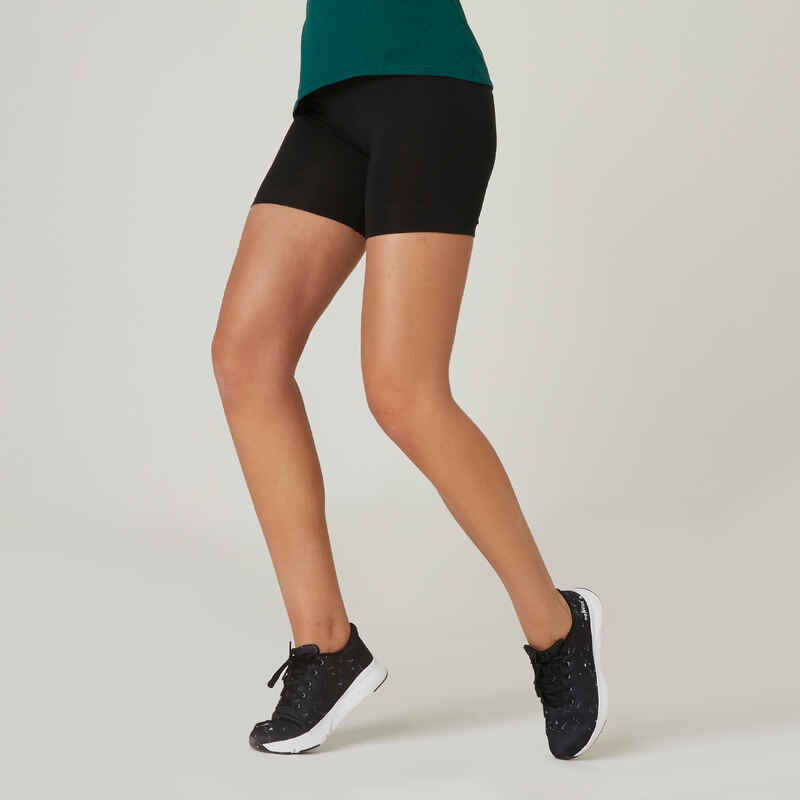 Shorts Radlerhose Slim 500 Fitness Baumwolle ohne Tasche Damen schwarz  Media 1