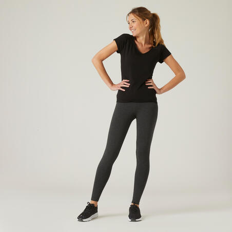 Legging fitness long coton extensible ceinture basse femme - Salto gris foncé ch