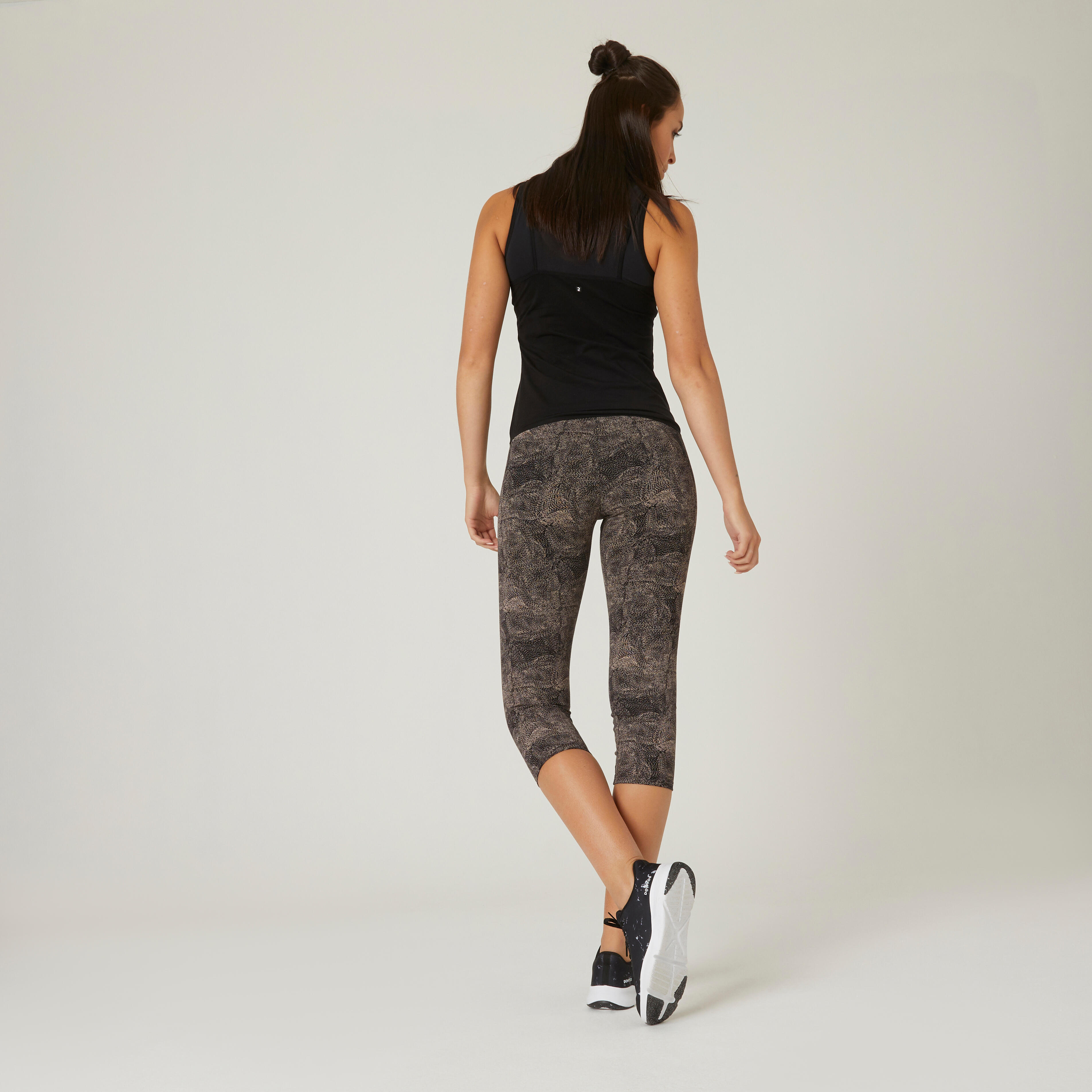 Legging fitness 7 8 coton extensible court et gainant femme gris