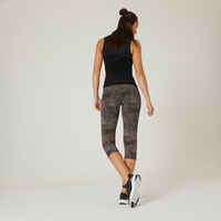 Leggings 7/8 Fitness Baumwolle kurz figurformend Damen grau mit Print