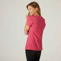 T-Shirt Slim Fitness Baumwolle dehnbar Rundhals Damen rosameliert 