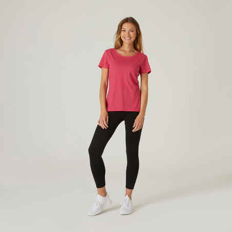 Women's Regular-Fit Fitness T-Shirt 500 Essentials - Mottled Pink