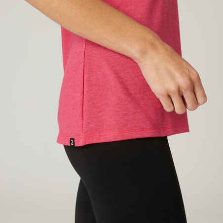 Women's Regular-Fit Fitness T-Shirt 500 Essentials - Mottled Pink