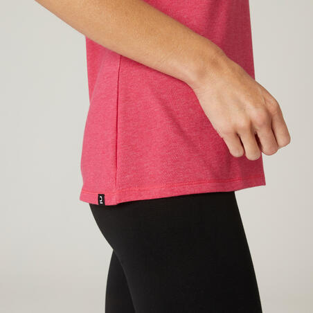 T-shirt fitness manches courtes coton extensible col rond femme rose chiné