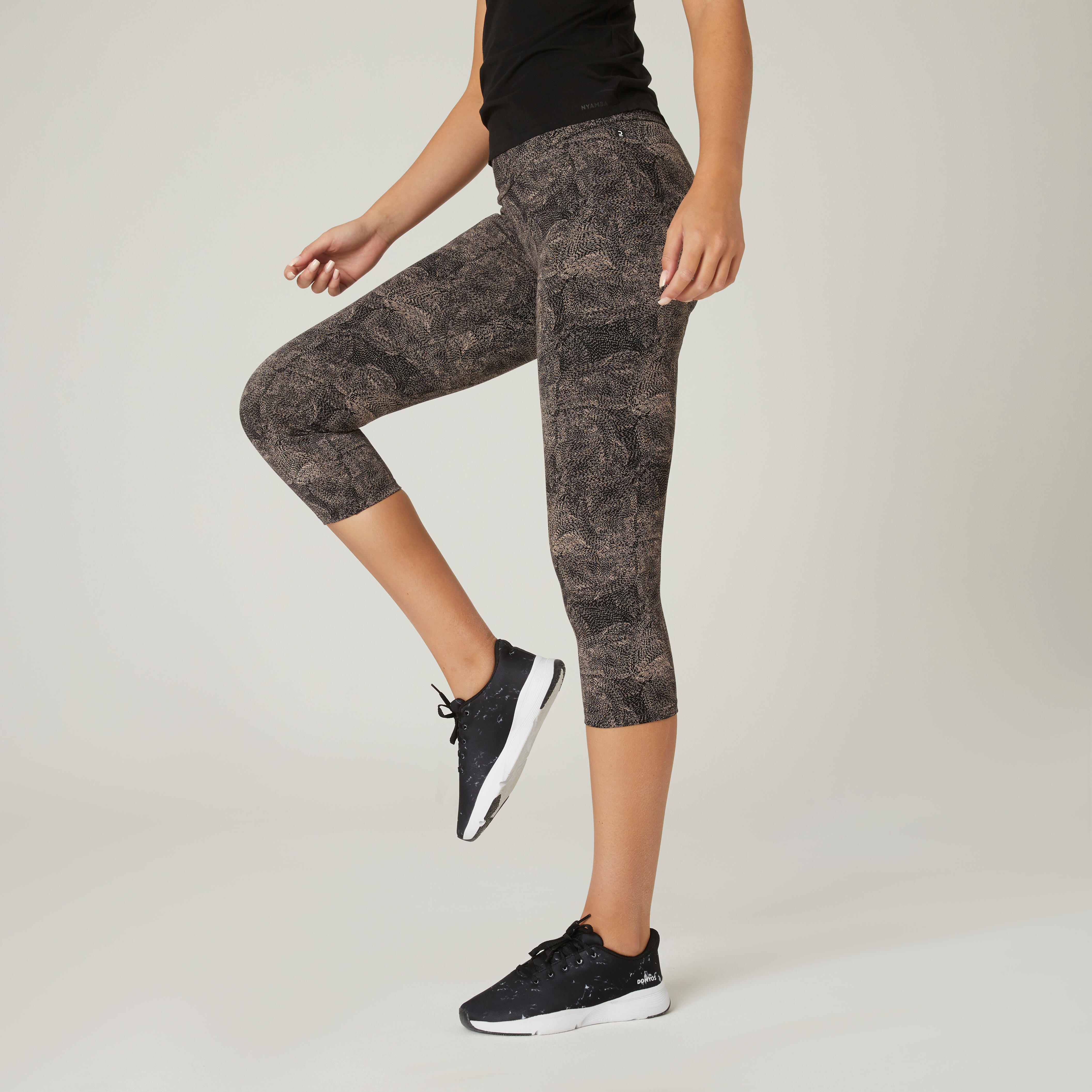 Legging fitness 7 8 coton extensible court et gainant femme gris