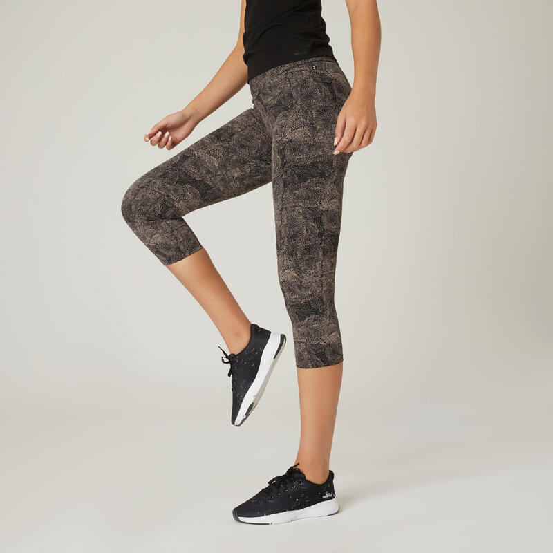 Legging fitness 7/8 coton extensible court et gainant femme - gris violacé