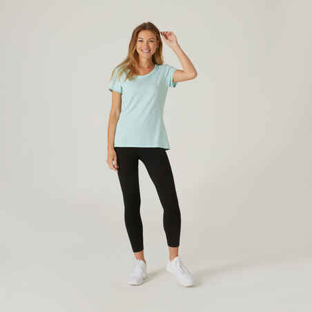 T-Shirt Slim Fitness Baumwolle dehnbar Rundhals Damen türkis
