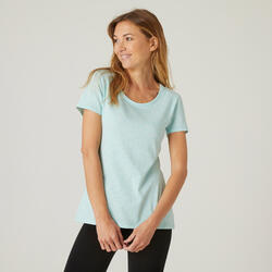 Stretch T-shirt voor fitness katoen gemêleerd lichtblauw