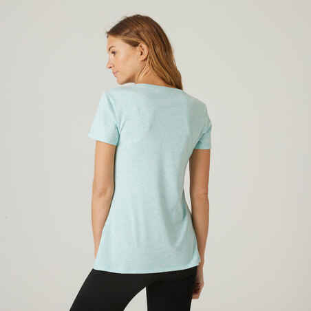 T-Shirt Slim Fitness Baumwolle dehnbar Rundhals Damen türkis