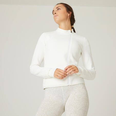 Sweat zippé fitness femme - 500 Spacer blanc cassé