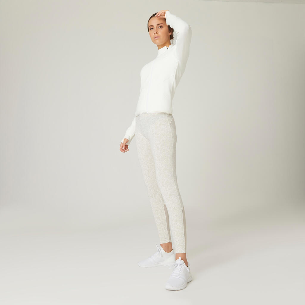 Sweat zippé fitness femme - 500 Spacer blanc cassé