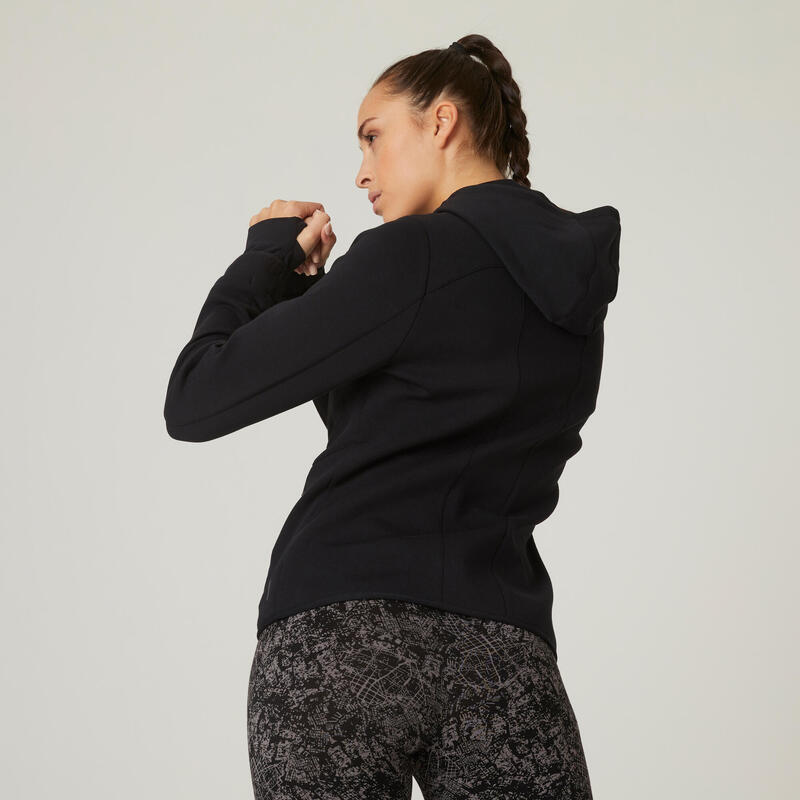 Sweat zippé à capuche fitness femme - 500 Spacer noir