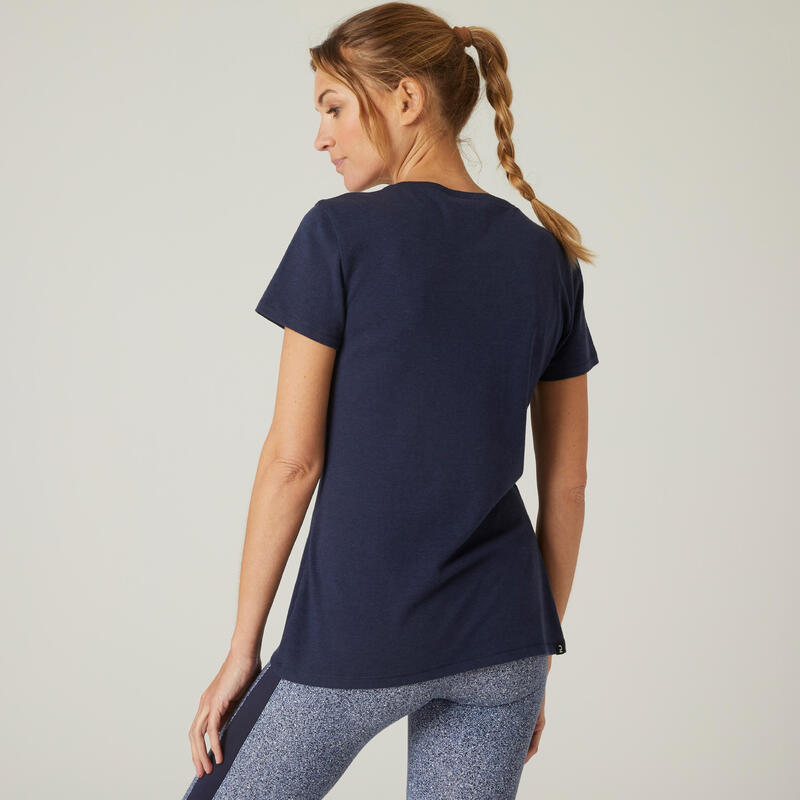Fitness T-shirt voor dames regular fit 500 Essentials marineblauw