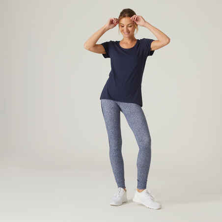 T-Shirt Sintetis Fitness Slim-Fit Lengan Pendek Crew Neck Wanita - Navy Blue