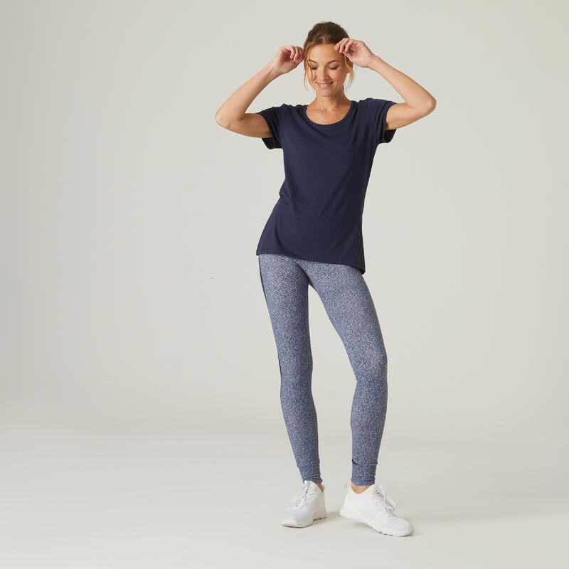 Fitness T-shirt voor dames regular fit 500 Essentials marineblauw