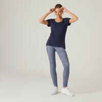 T-Shirt Slim Fitness Synthetik Rundhals Damen marineblau 