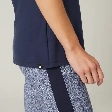 Women's Short-Sleeved Crew Neck Cotton Fitness T-Shirt - Navy Blue