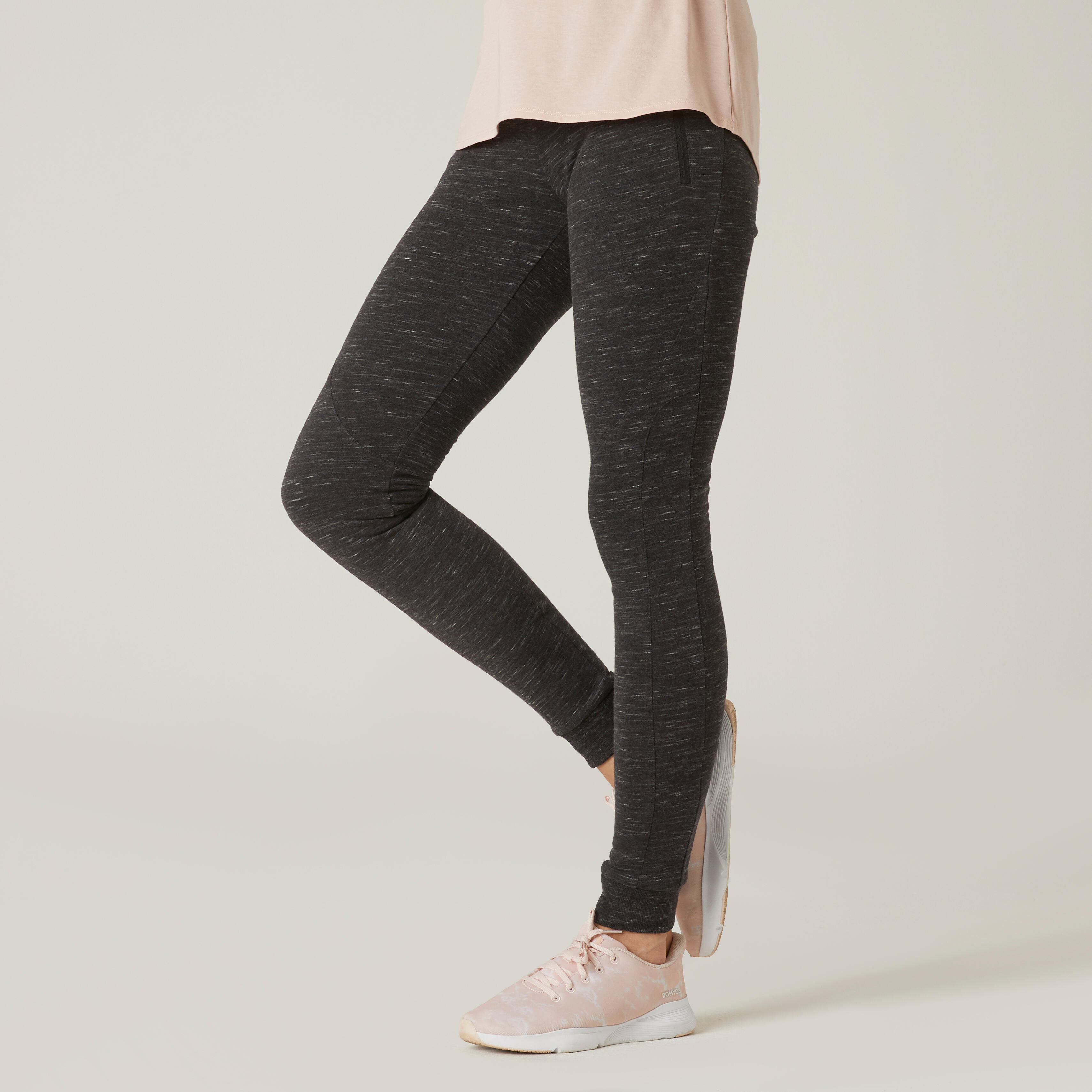 Women's Cotton Fleece Slim Fit Gym Joggers 520 - Black/Grey