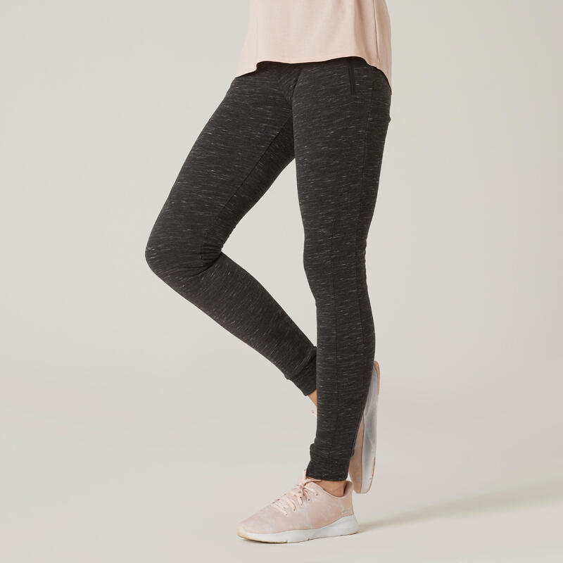 Pantalón jogger fitness ajustado algodón con bolsillos Mujer Domyos 520 negro