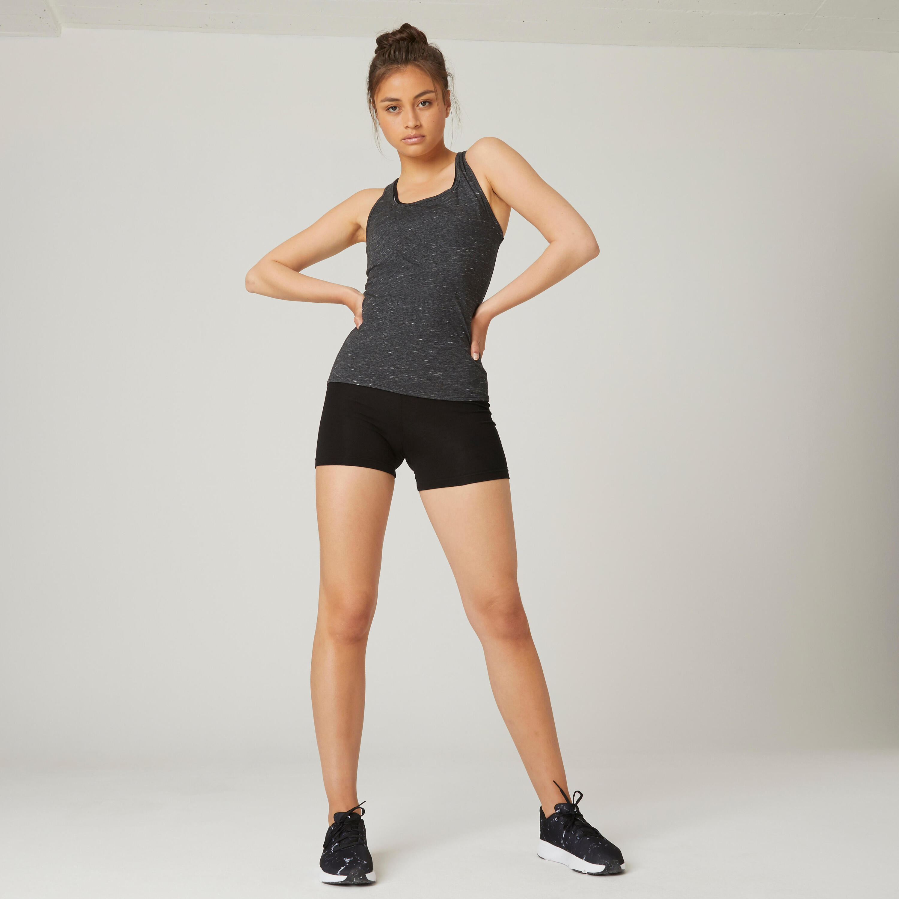 Women's Slim-Fit Racer Back Cotton Fitness Tank Top 500 - Grey 3/5