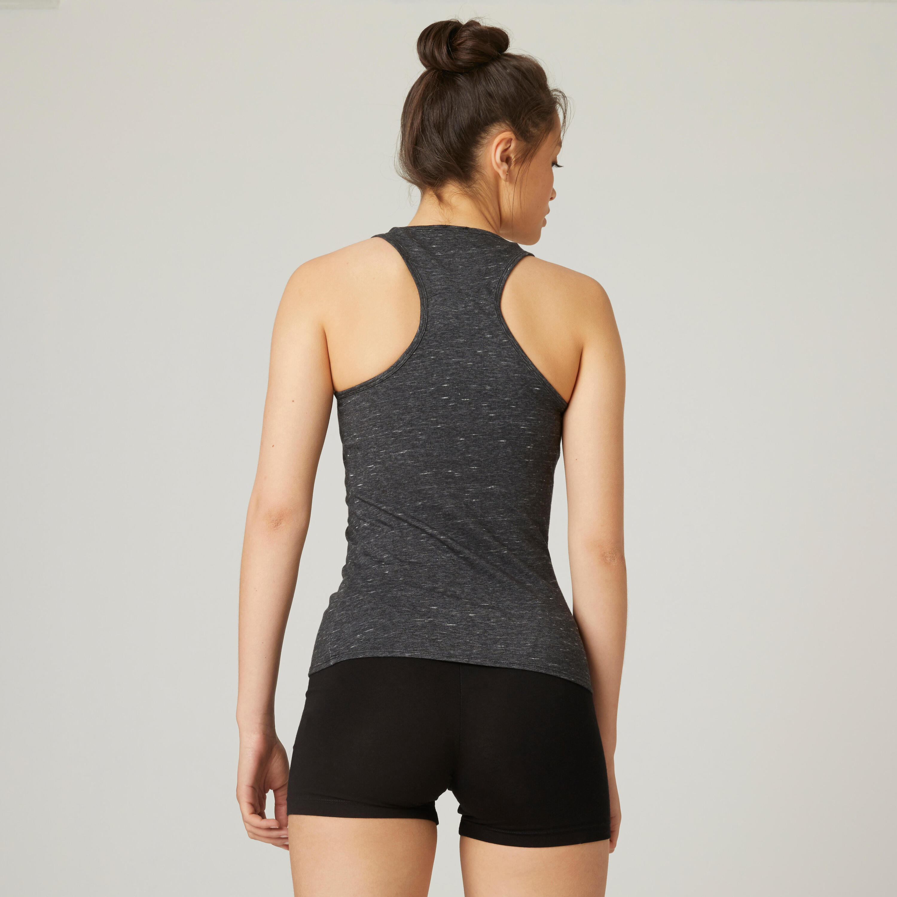 Women's Slim-Fit Racer Back Cotton Fitness Tank Top 500 - Grey 2/5