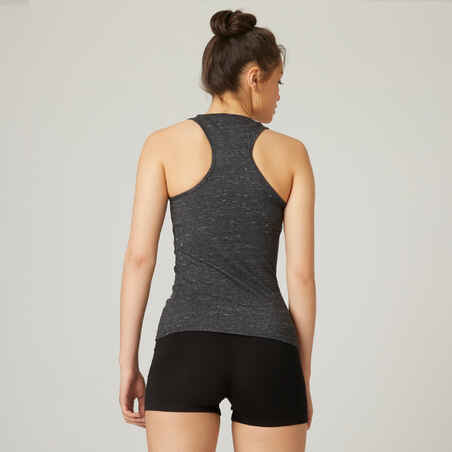 Women's Slim-Fit Racer Back Cotton Fitness Tank Top 500 - Grey