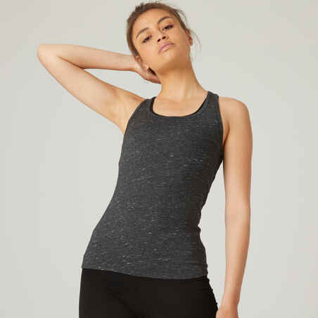 Women's Slim-Fit Racer Back Cotton Fitness Tank Top 500 - Grey