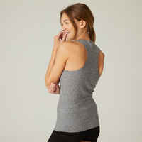 Women's Slim-Fit Racer Back Cotton Fitness Tank Top 500 - Grey Print