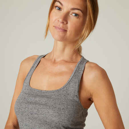 Women's Slim-Fit Racer Back Cotton Fitness Tank Top 500 - Grey Print