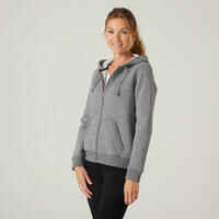 Women's Zip-Up Fitness Hoodie 500 - Grey