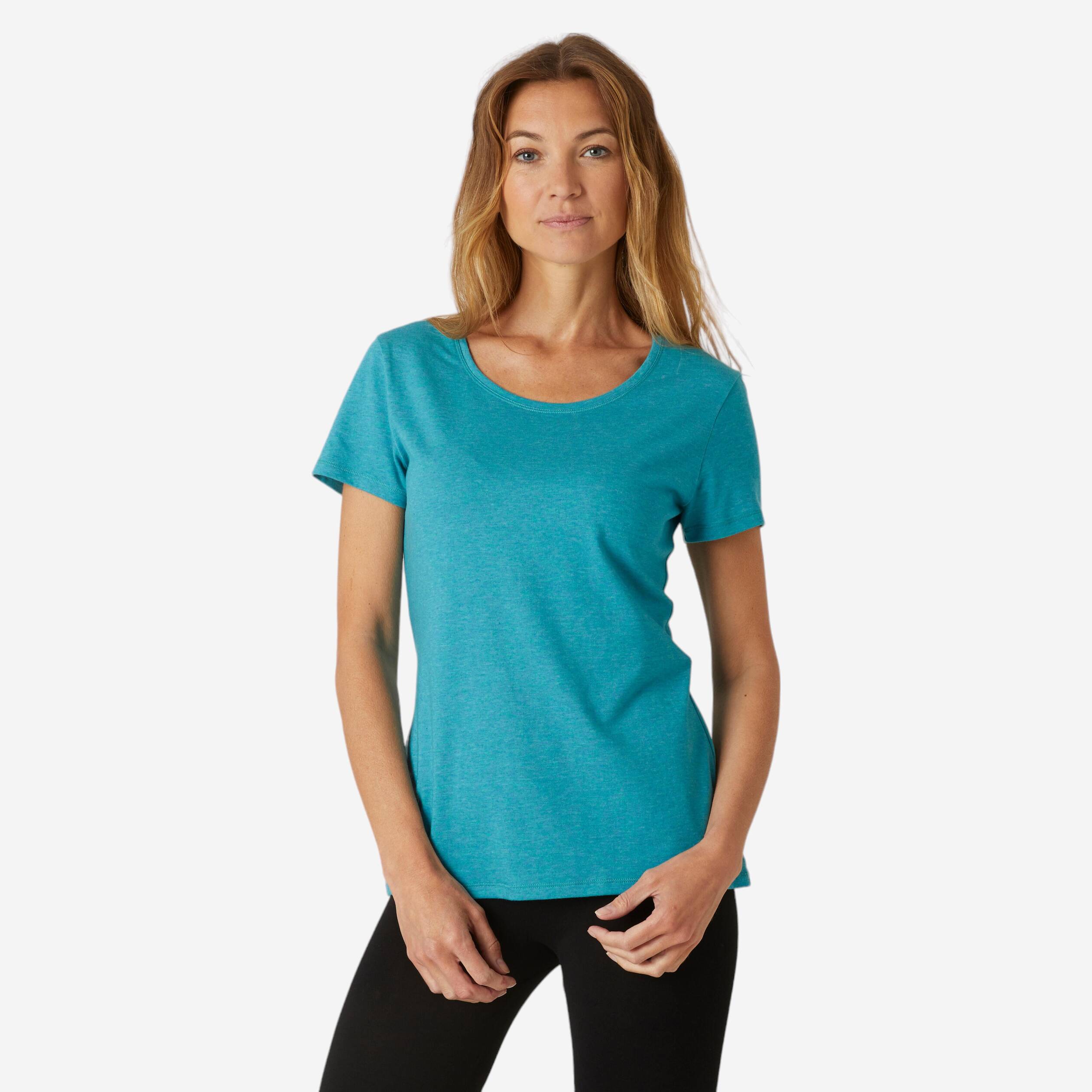 Women Cotton Blend  Gym T-Shirt Regular-Fit 500 - Turquoise Marl