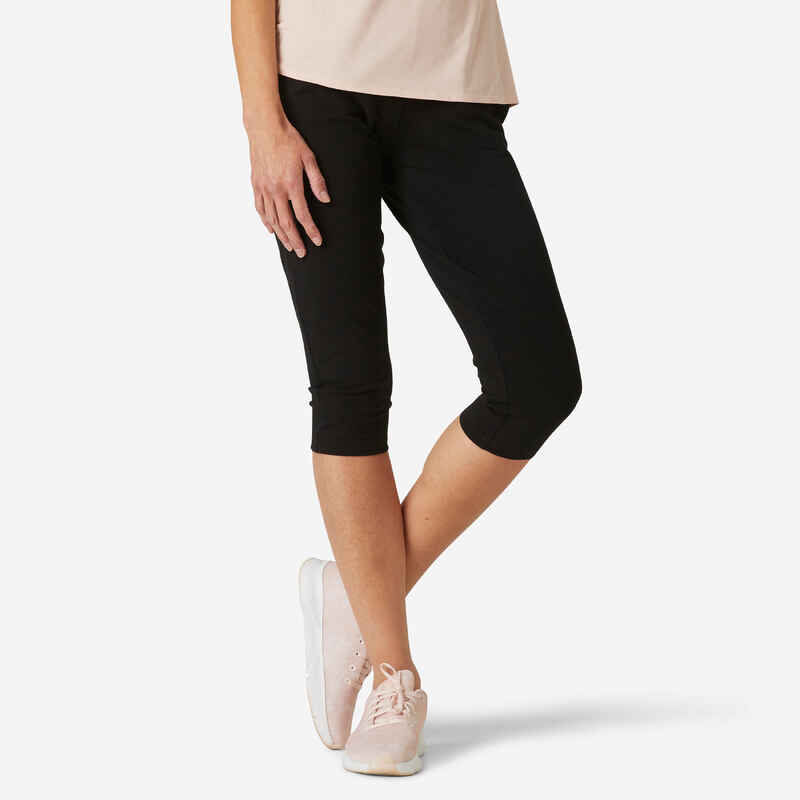 Leggings 3/4 Abnäher Fitness Fit+ schmaler Schnitt Baumwolle Damen schwarz Leggings 3/4 Abnäher Fitness Fit+ schmaler Schnitt Baumwolle Damen schwarz