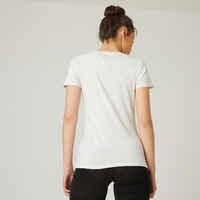 Camiseta fitness manga corta cuello redondo algodón extensible Mujer blanco