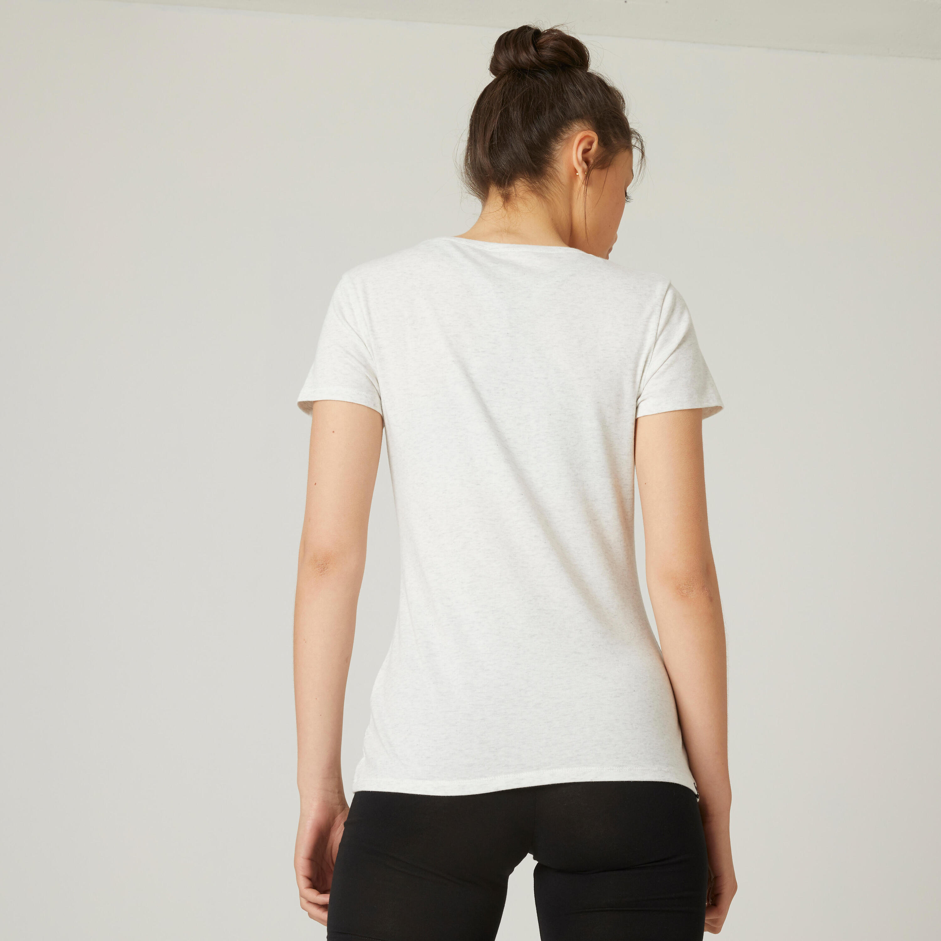 Women's Regular-Fit Fitness T-Shirt 500 - Mottled White 2/6
