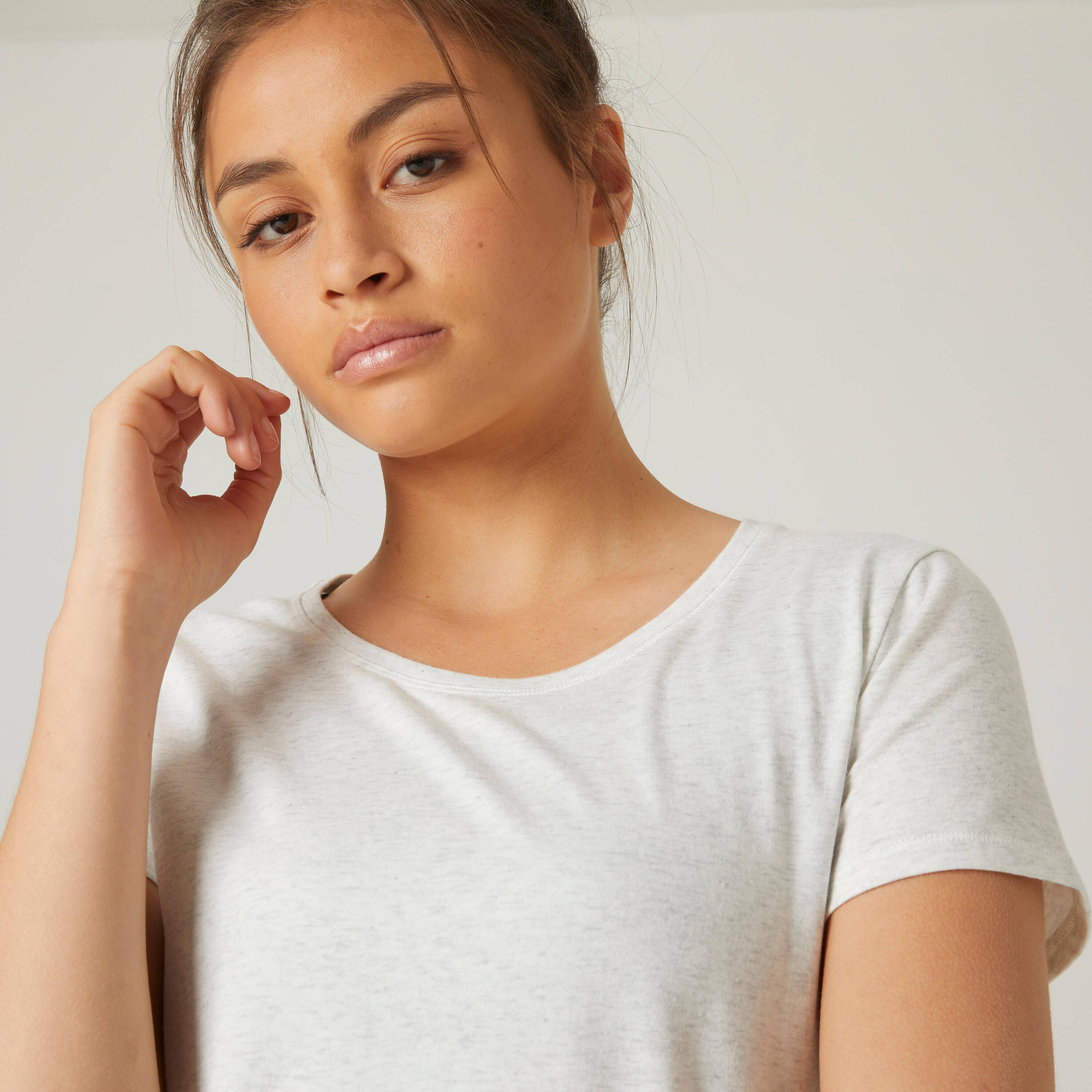 Women's Cotton Gym T-Shirt Regular-Fit 500 - Mottled White -  4
