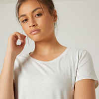 Camiseta fitness manga corta cuello redondo algodón extensible Mujer blanco