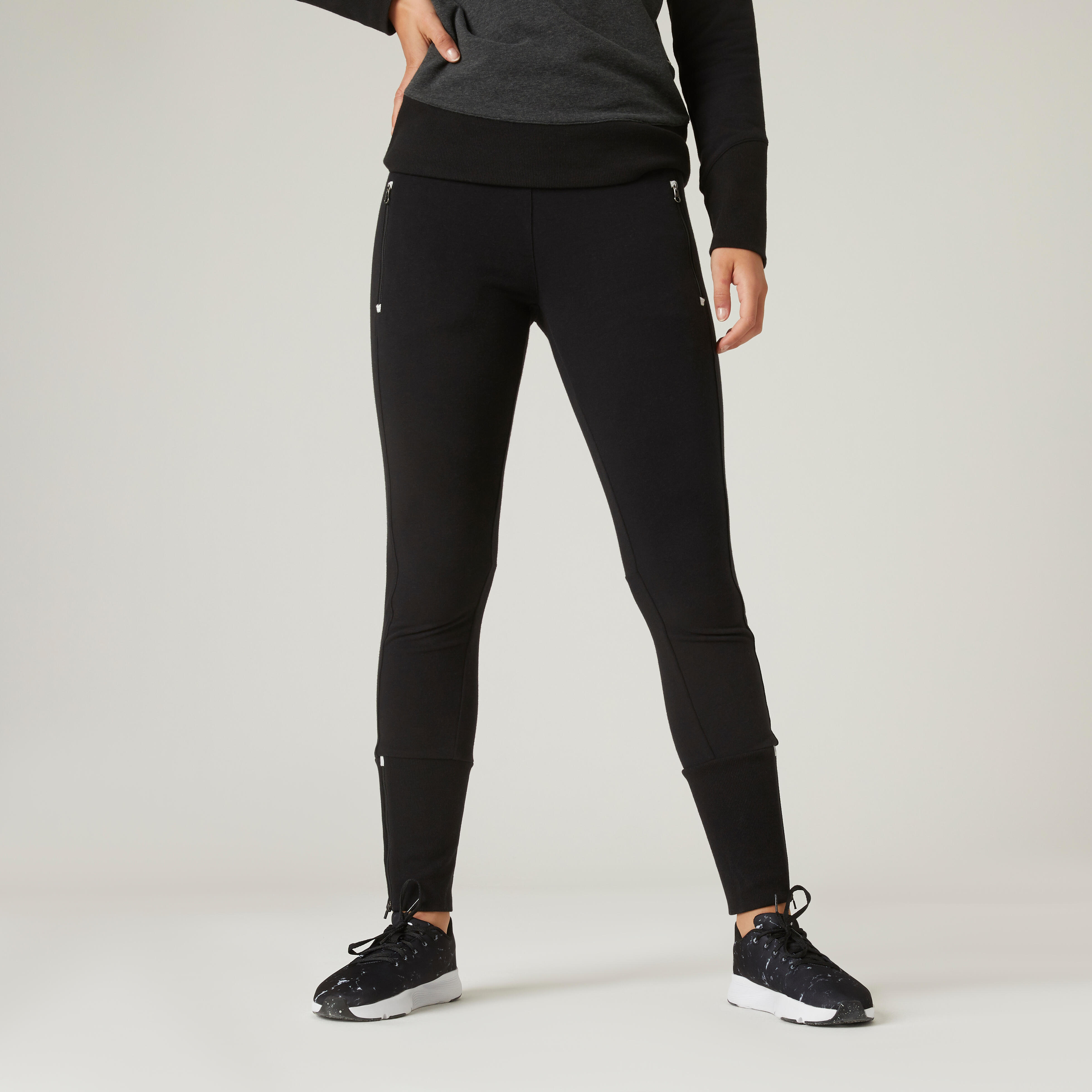 Pantalon de trening fitness bumbac majoritar negru damă decathlon.ro  Imbracaminte fitness femei