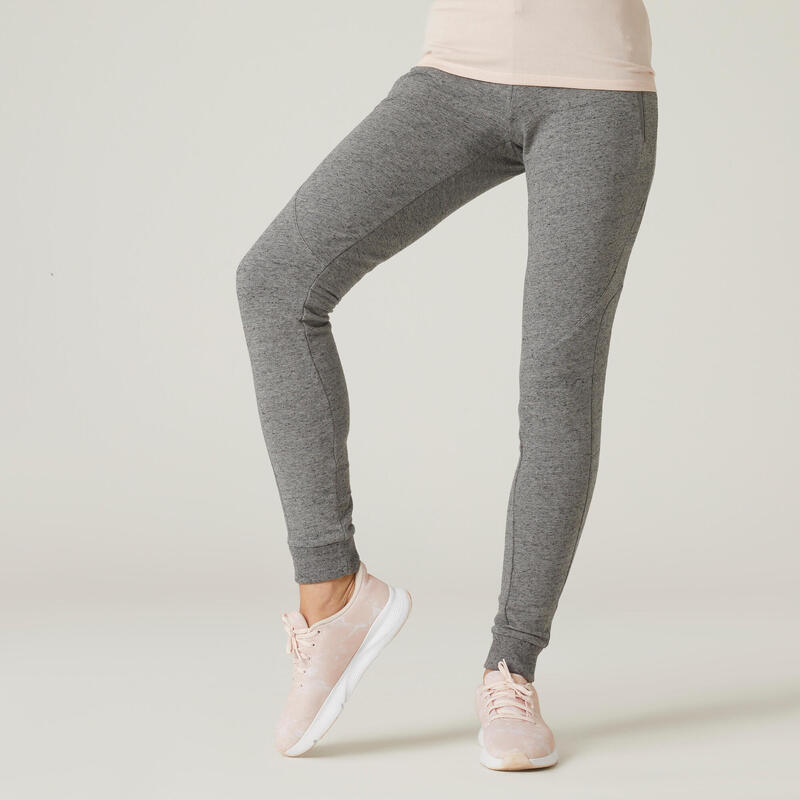 Pantalon jogging fitness femme coton majoritaire ajusté - 520 Gris