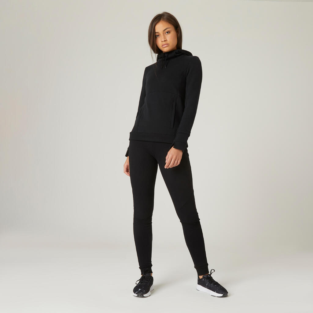 Moteriškos siauros kūno rengybos ir bėgiojimo kelnės su užtraukiamomis kišenėmis, juodos
