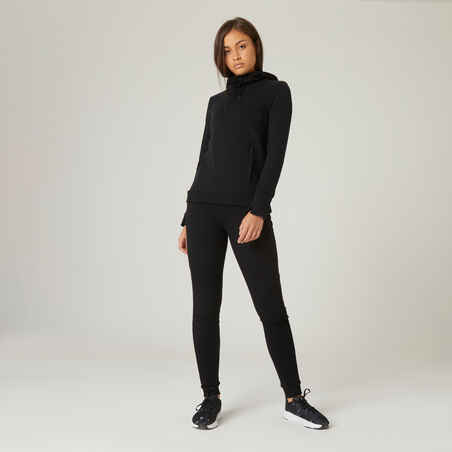 Pantalón jogger fitness ajustado de algodón con bolsillos Mujer Domyos 520  negro - Decathlon