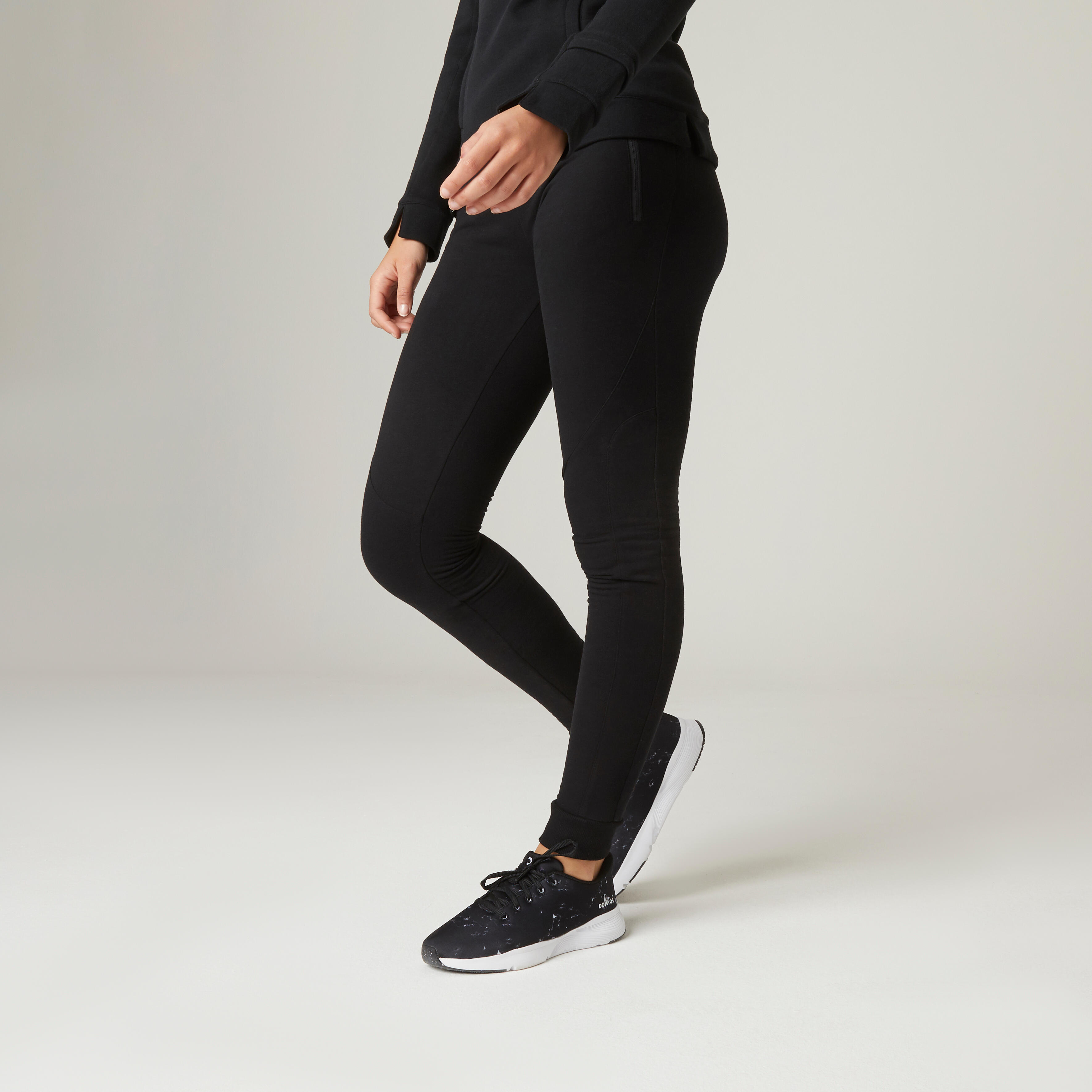Pantalon de trening 510 fitness călduros cu buzunare cu fermoar negru damă decathlon.ro  Imbracaminte fitness femei