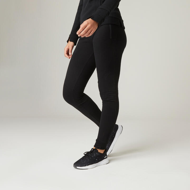Pantalon jogging fitness femme coton majoritaire ajusté avec poche zippée - 520
