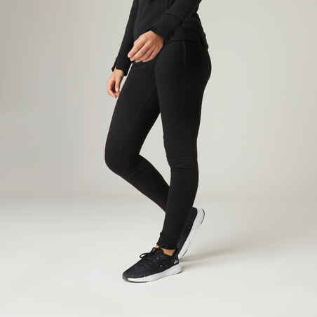 Women's Cotton-Rich Fitted Jogging Fitness Bottoms With Zipped Pocket 520