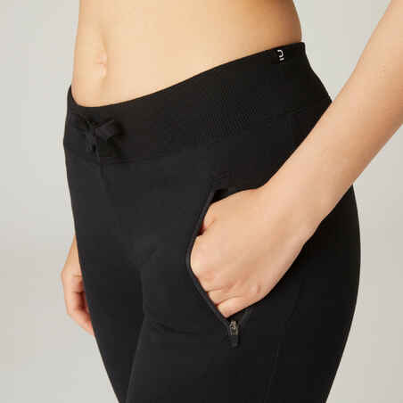 Women's Slim Fitness Jogging Bottoms with Zip-Up Pockets 520 - Black